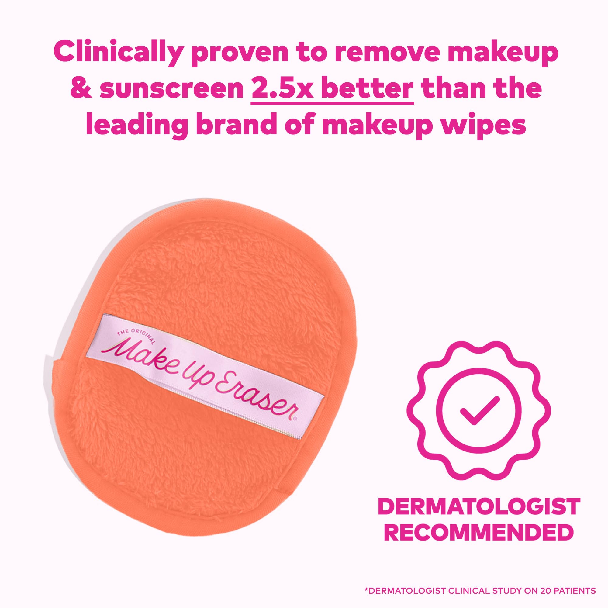 Close-up of waterproof mascara being removed with MakeUp Eraser using only water.