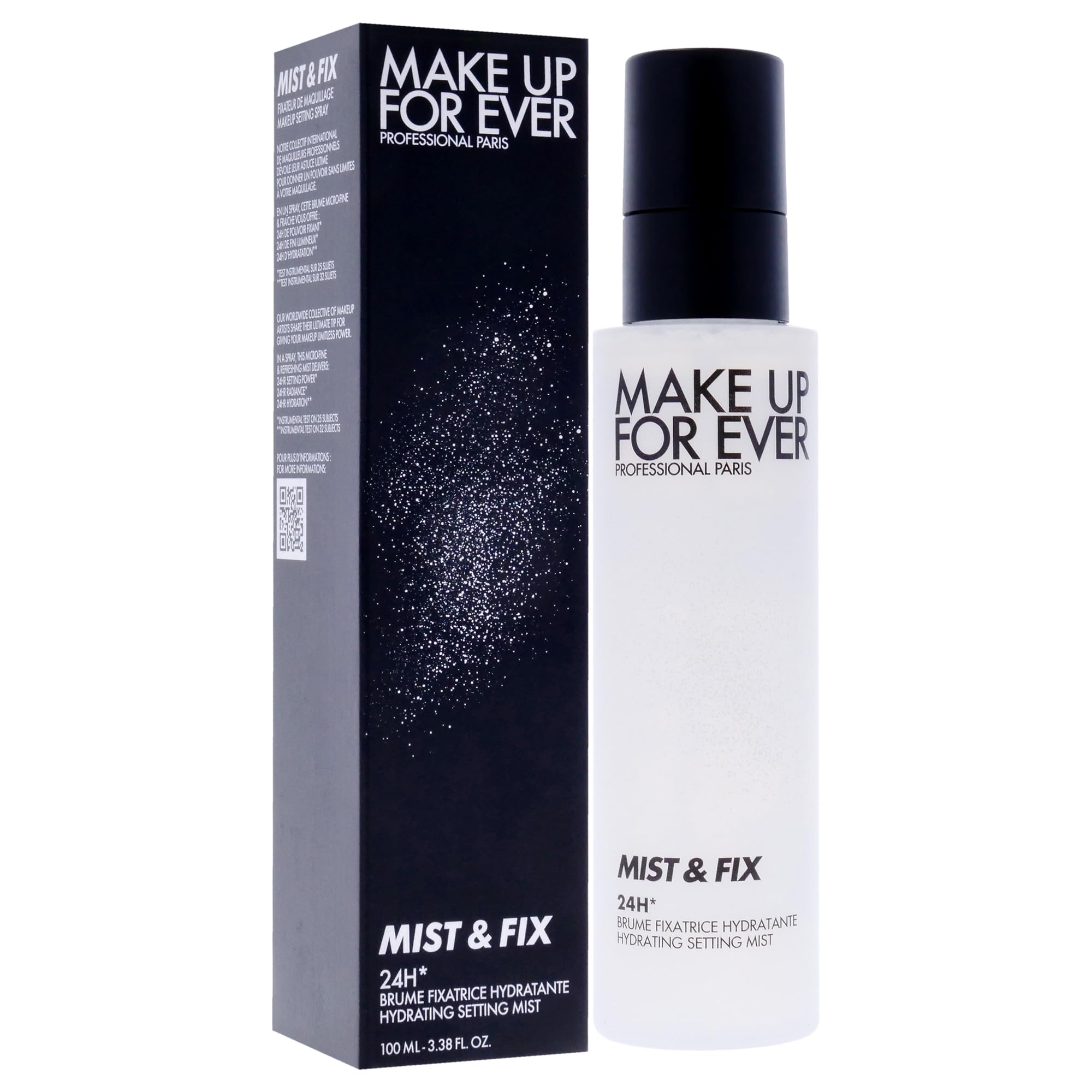 Make Up For Ever Mist and Fix bottle with spray reveals hyaluronic acid for hydration