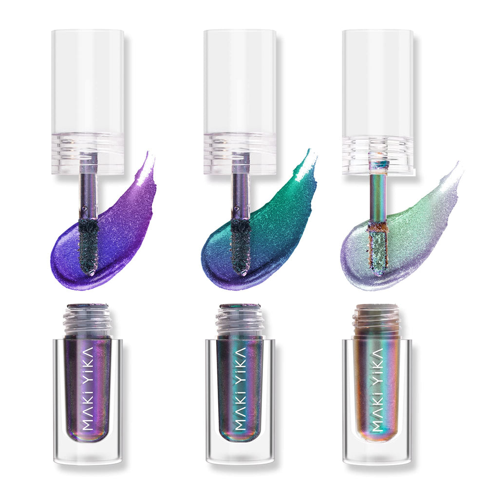 MAKI YIKA 3Pc glitter eyeshadow bottle with holographic sparkle and color shift