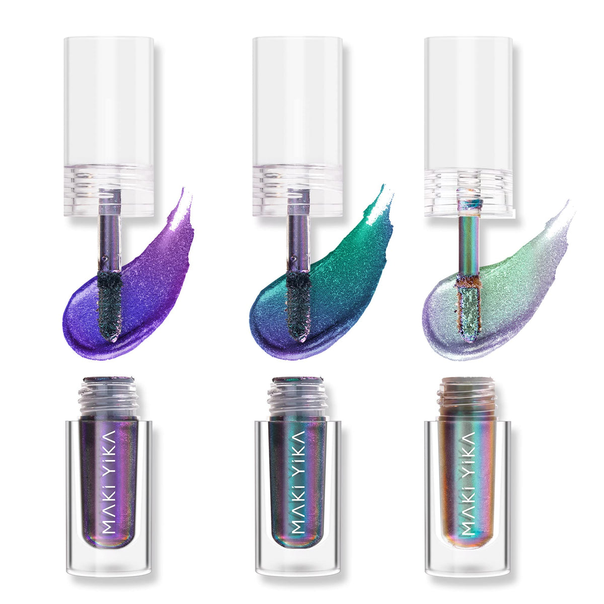 MAKI YIKA 3Pc glitter eyeshadow bottle with holographic sparkle and color shift