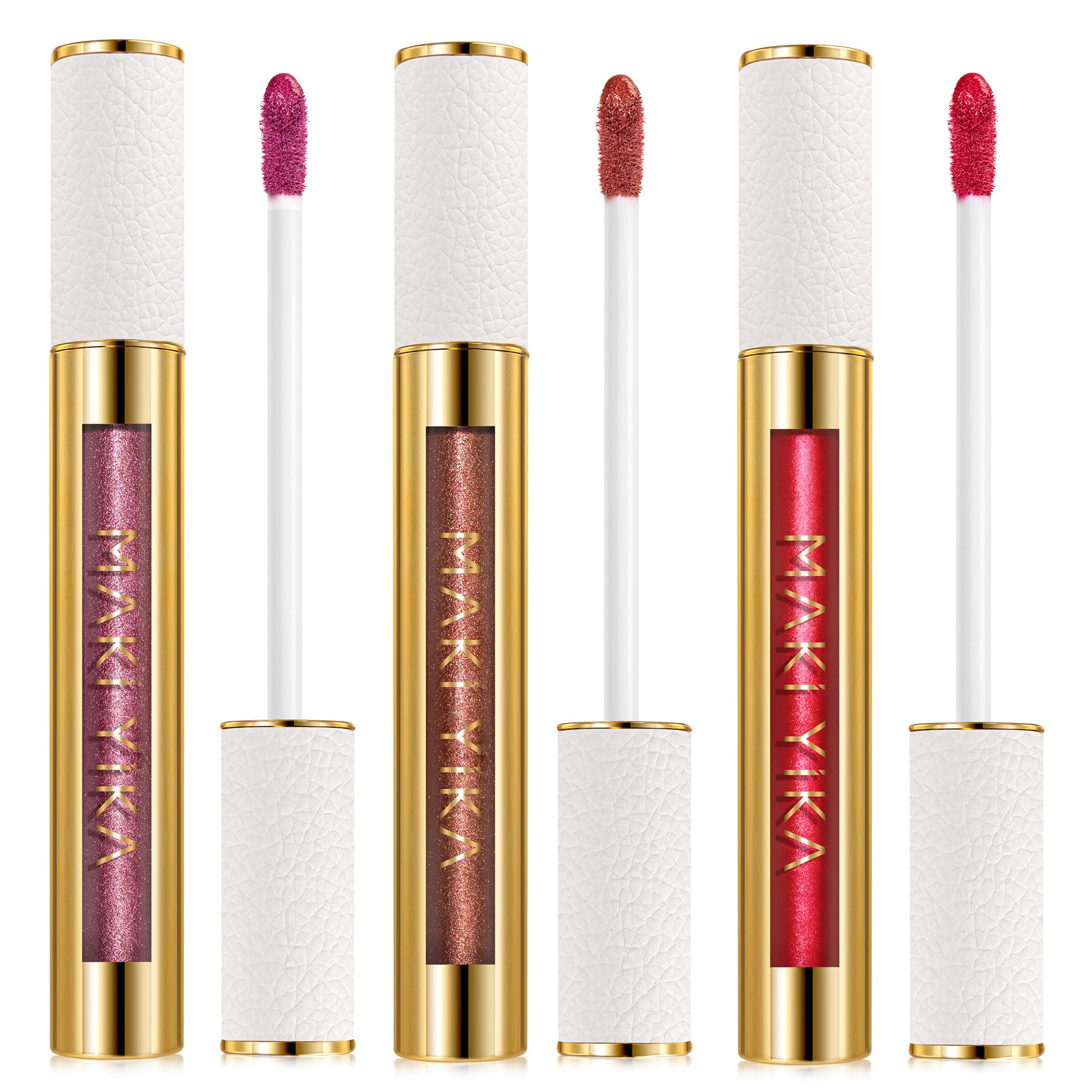 MAKI YIKA pink metallic lipstick for bold, long-lasting shine.