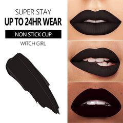 MAKI YIKA lip swatches reveal deep black shade with a matte finish