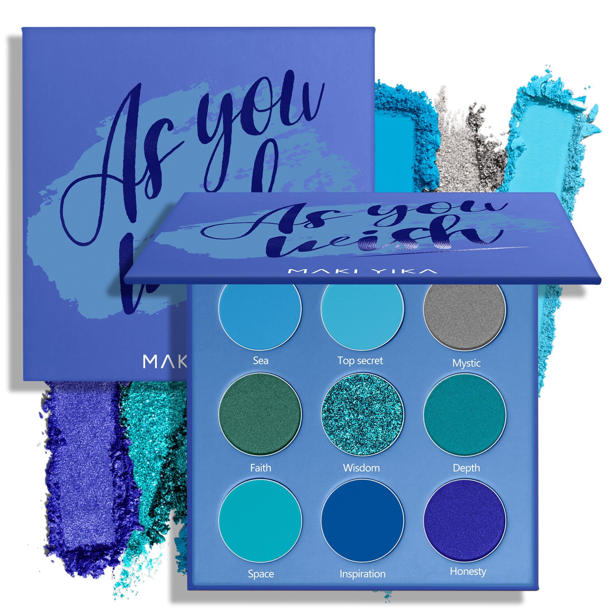 MAKI YIKA blue eyeshadow palette swatches nine rich shades for versatile looks