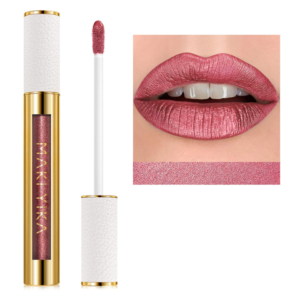 MAKI YIKA BR03 Be Happy red metallic lipstick swatch for bold look