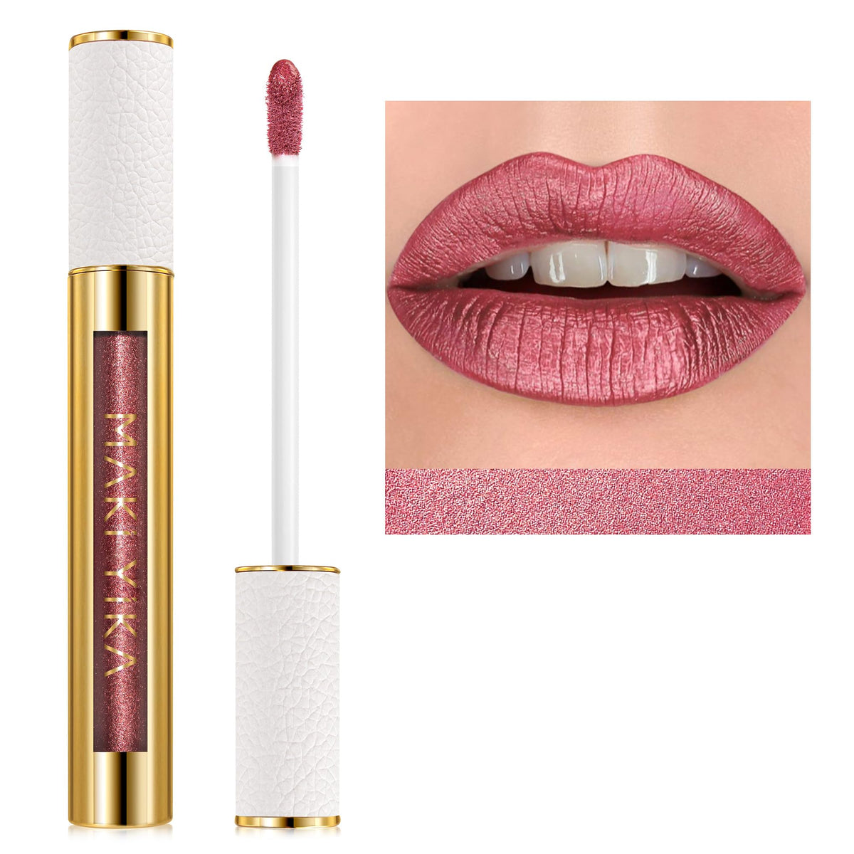 MAKI YIKA BR03 Be Happy red metallic lipstick swatch for bold look
