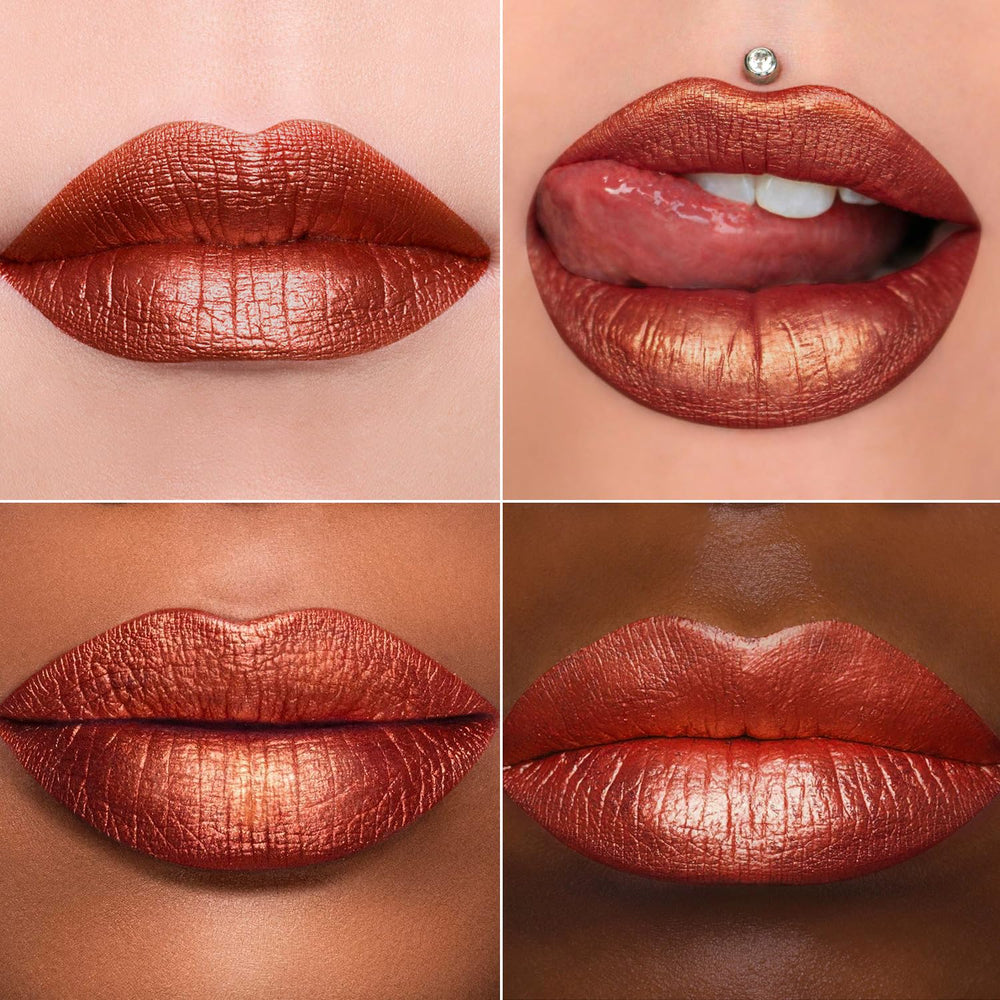 Swatch of MAKI YIKA BR08 Bad Romantic red metallic lipstick