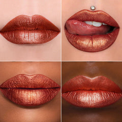 Swatch of MAKI YIKA BR08 Bad Romantic red metallic lipstick