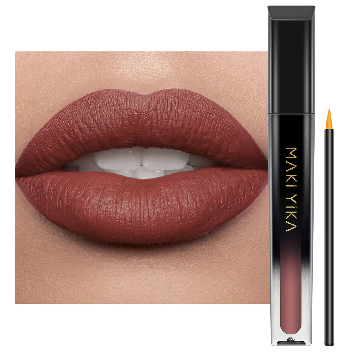 MAKI YIKA Brown Nude Lipstick packaging showing premium color for on-the-go looks