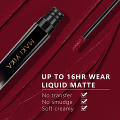 MAKI YIKA Burgundy Lipstick being applied for a smooth, even matte look.
