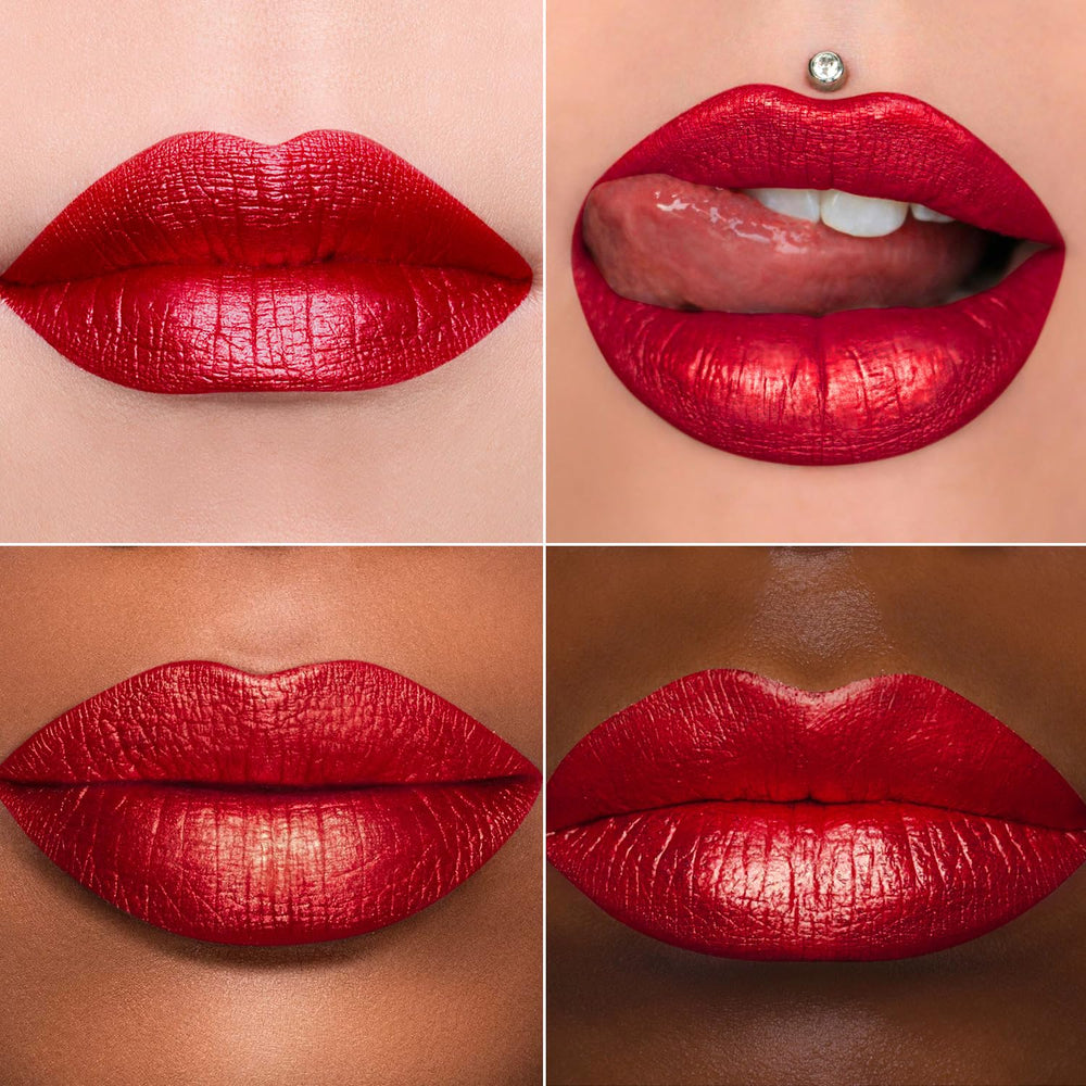 MAKI YIKA Crushed Ruby lip swatch reveals vibrant metallic finish