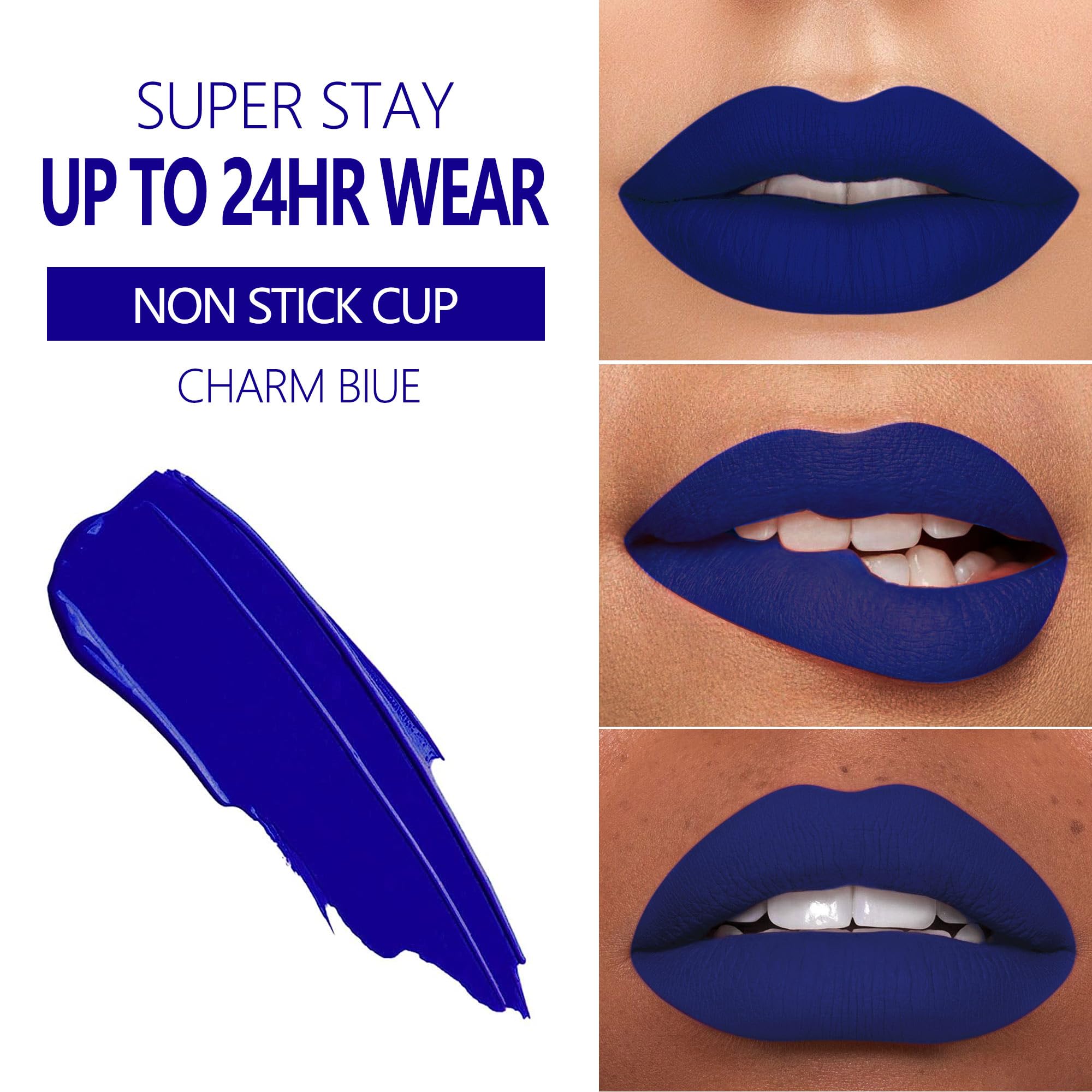 MAKI YIKA Dark Blue Lipstick swatch on lips highlighting rich navy matte shade