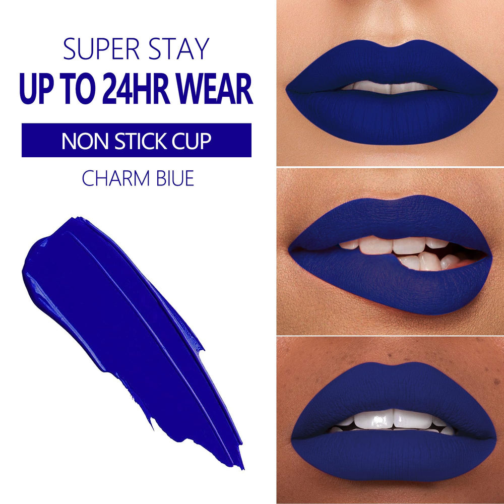 MAKI YIKA Dark Blue Lipstick swatch on lips highlighting rich navy matte shade