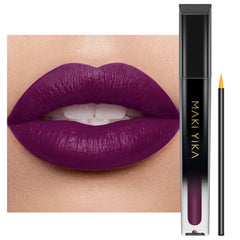 MAKI YIKA packaging for dark purple lipstick, showcasing vegan formula