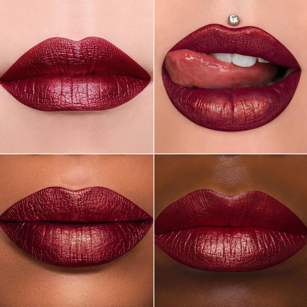 MAKI YIKA dark red lipstick shine texture and smooth finish.
