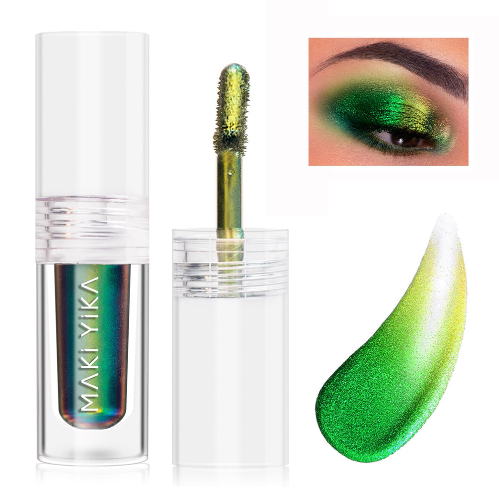 MAKI YIKA glitter eyeshadow peacock green shift for vivid multi-dimensional looks