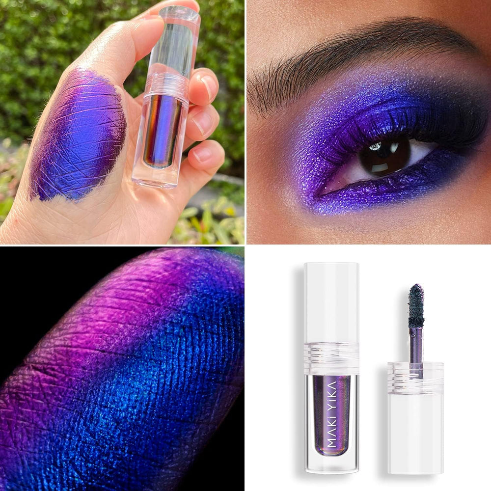 MAKI YIKA Twilight purple liquid glitter eyeshadow catching multiple tones in light