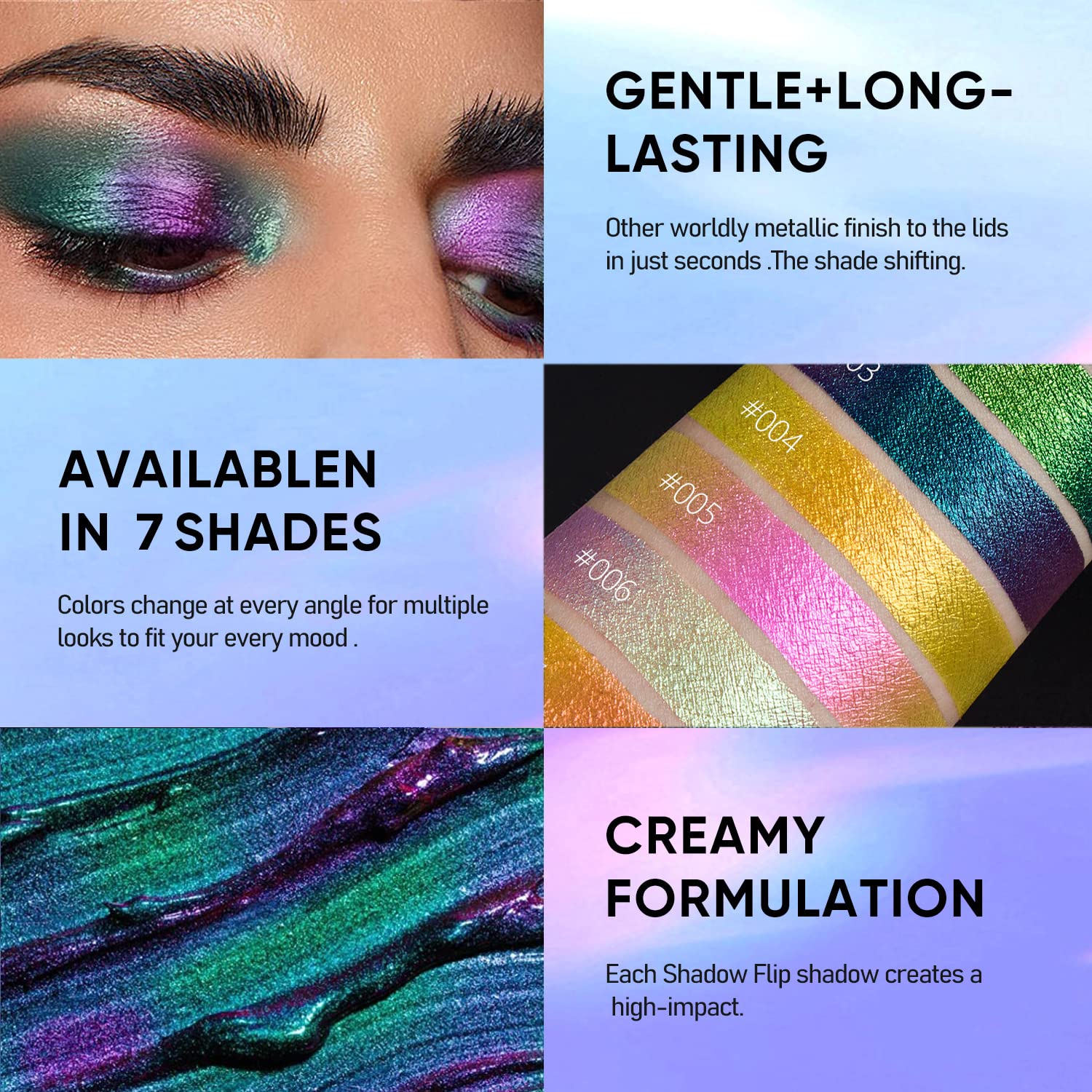 MAKI YIKA holographic finish swirls with shifting tones under light.
