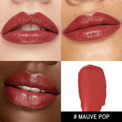 Close-up of glossy red lip color with vibrant payoff from MAKI YIKA lipstick.