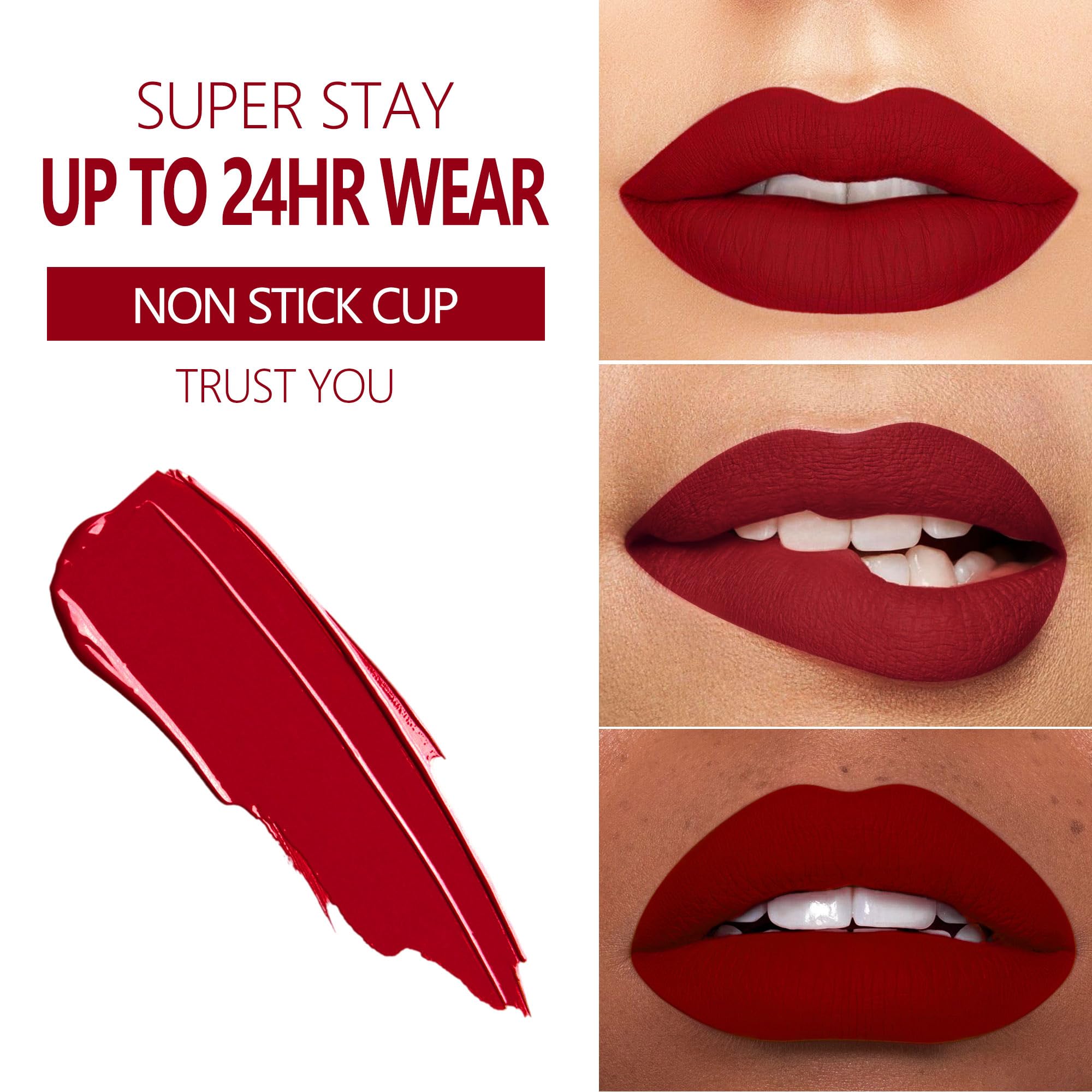 Bold red swatch shows MAKI YIKA long-lasting color.