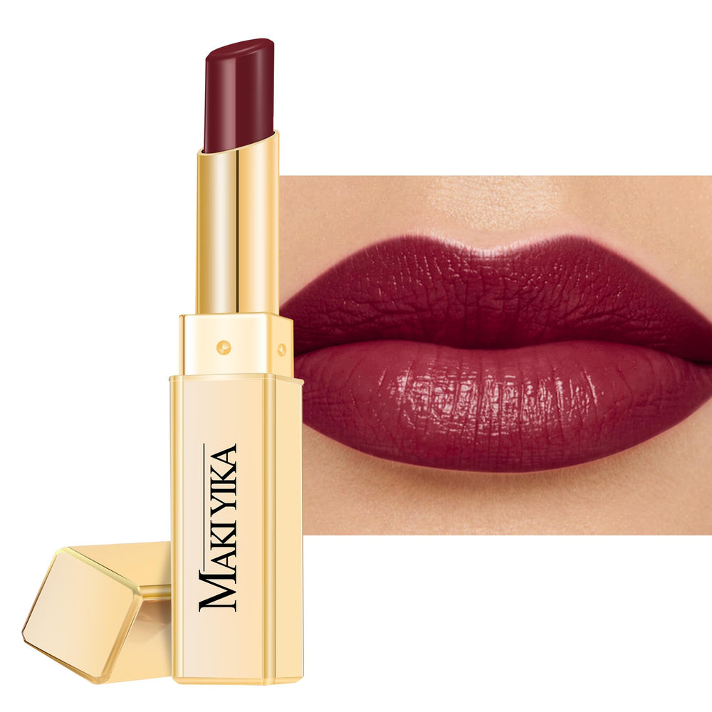 MAKI YIKA Maduro Brown lipstick with glossy finish for hydrated lips.