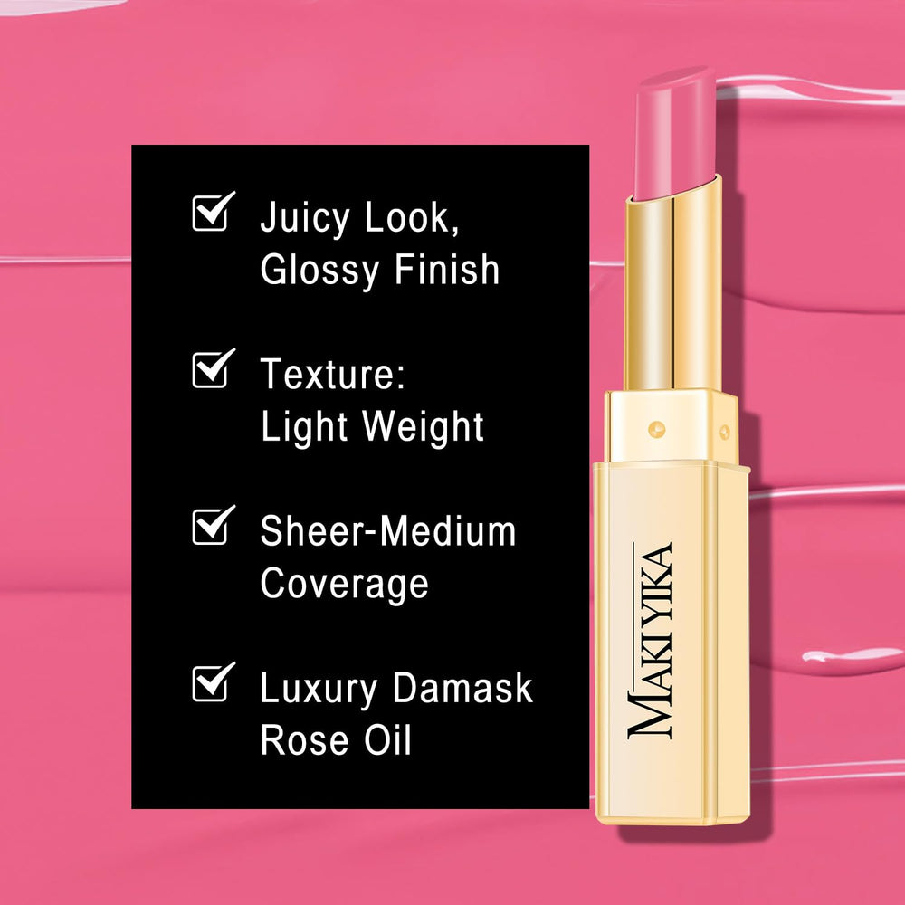 MAKI YIKA swatch shows soft pink shade with weightless gloss finish.
