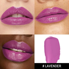 Maki Yika Lavender MA065 lipstick swatch reveals rich color payoff.