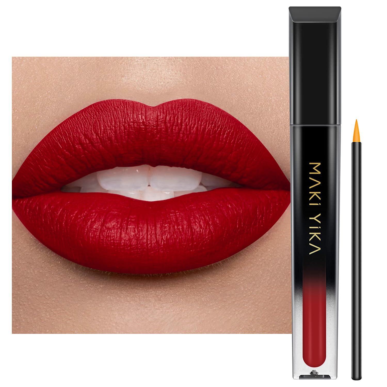 MAKI YIKA red lipstick matte tube showing bold long-lasting color