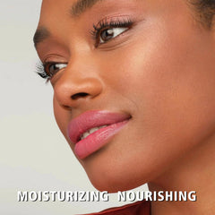 MAKI YIKA lip swatch shows nude pink shade with hydrating shine.