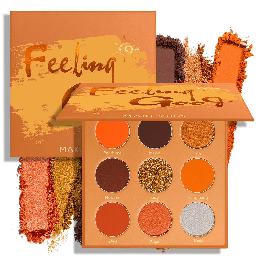 MAKI YIKA Orange Eyeshadow Palette Pumpkin Swatch for intense color payoff and blendable texture.