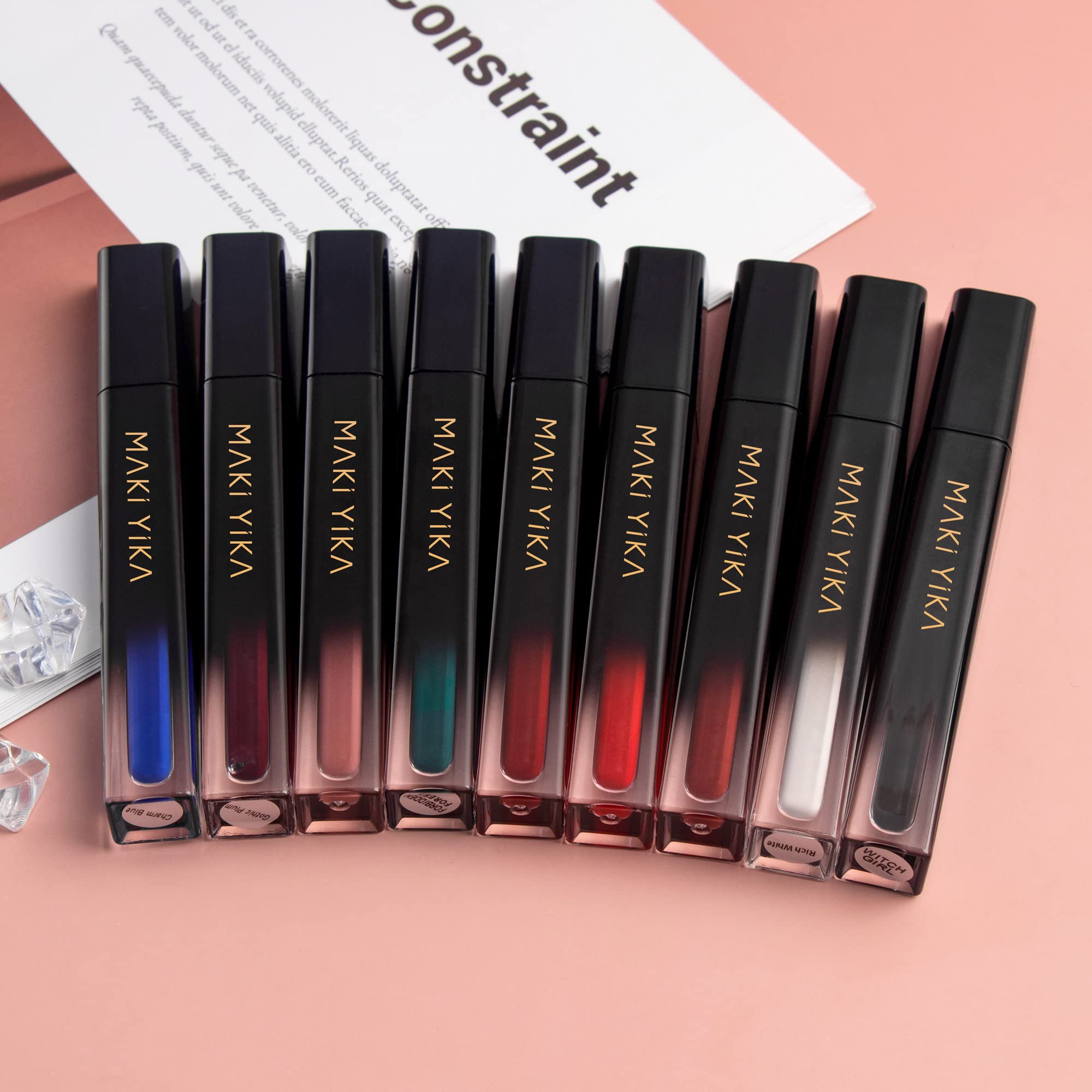 MAKI YIKA pink lipstick cruelty-free label signals ethical beauty choice.
