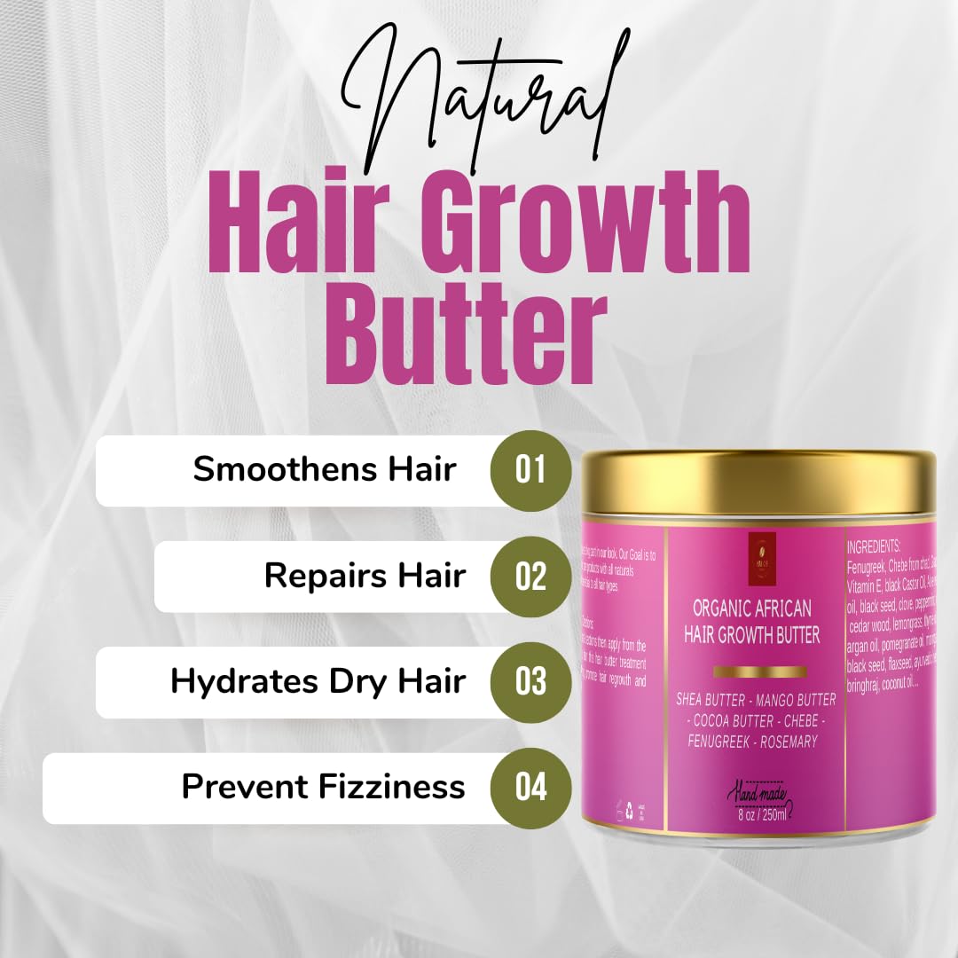 Makof Beauty Chebe Hair Butter featuring fenugreek and rosemary; supports healthy scalp.