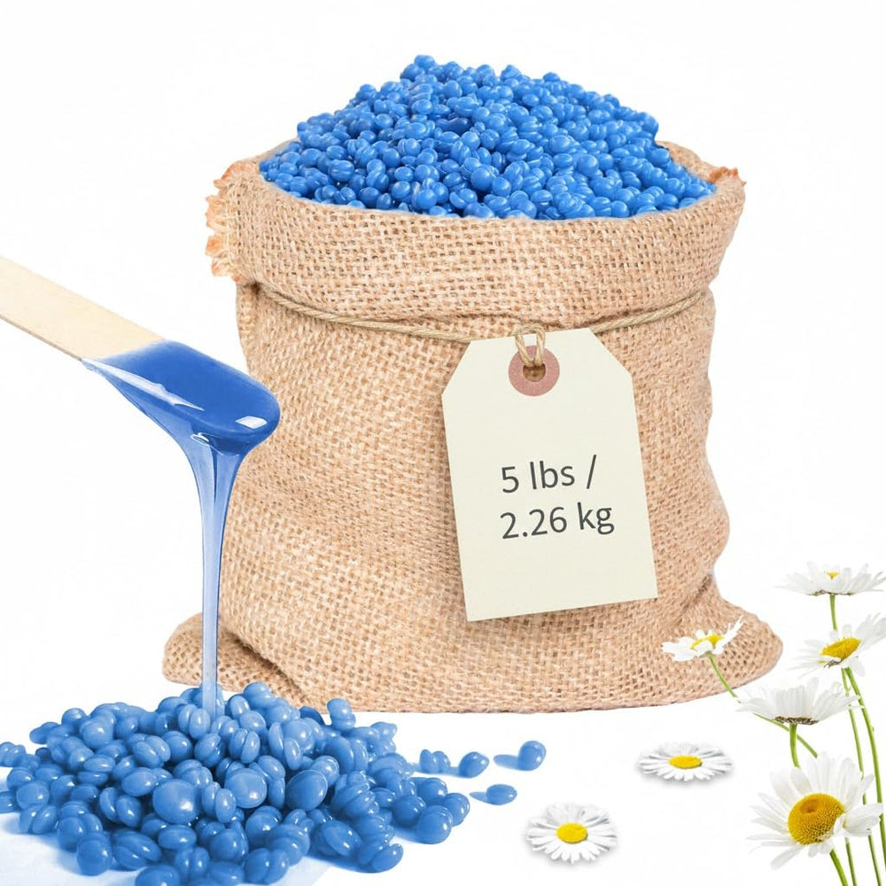 Makupala 5 lb blue chamomile hard wax beads bulk pack for salons.