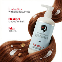 MALBELLA argania spinosa oil pouring to illustrate added shine and nourishment.