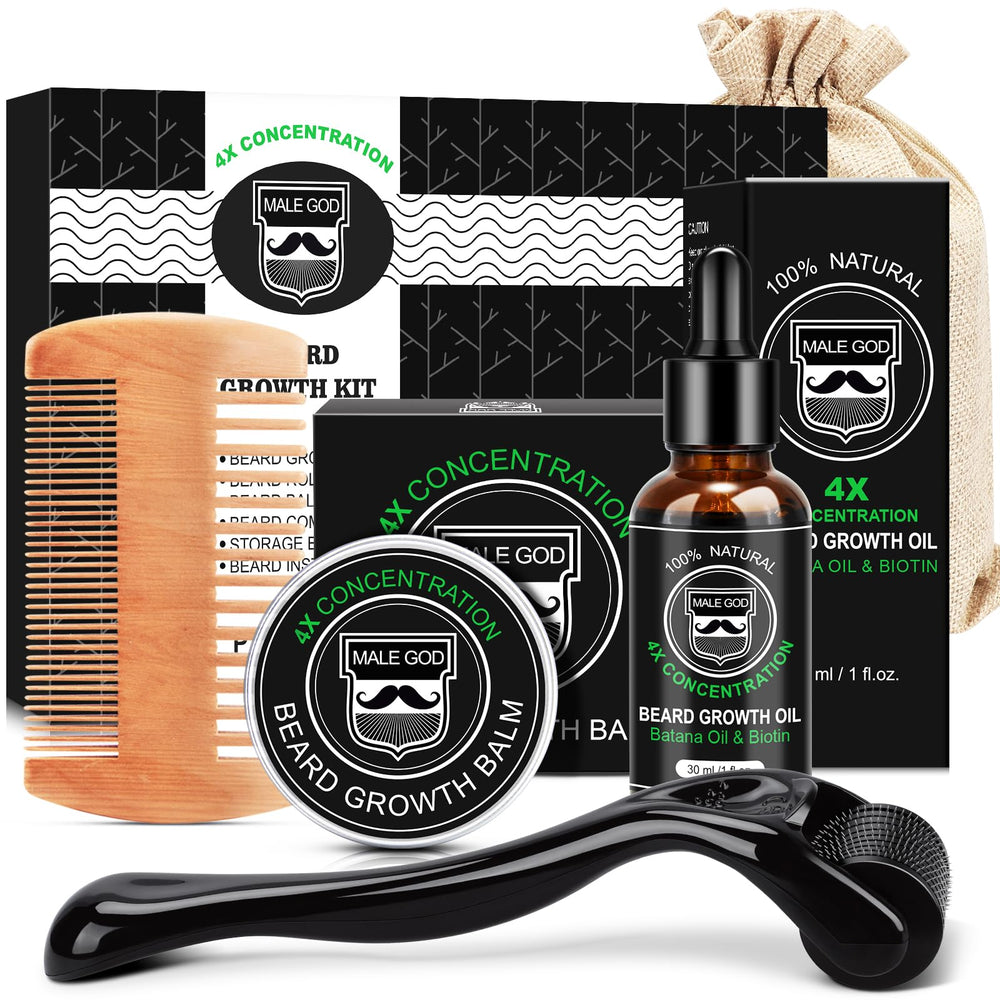 MALE GOD beard growth oil bottle promotes fuller, healthier beard.