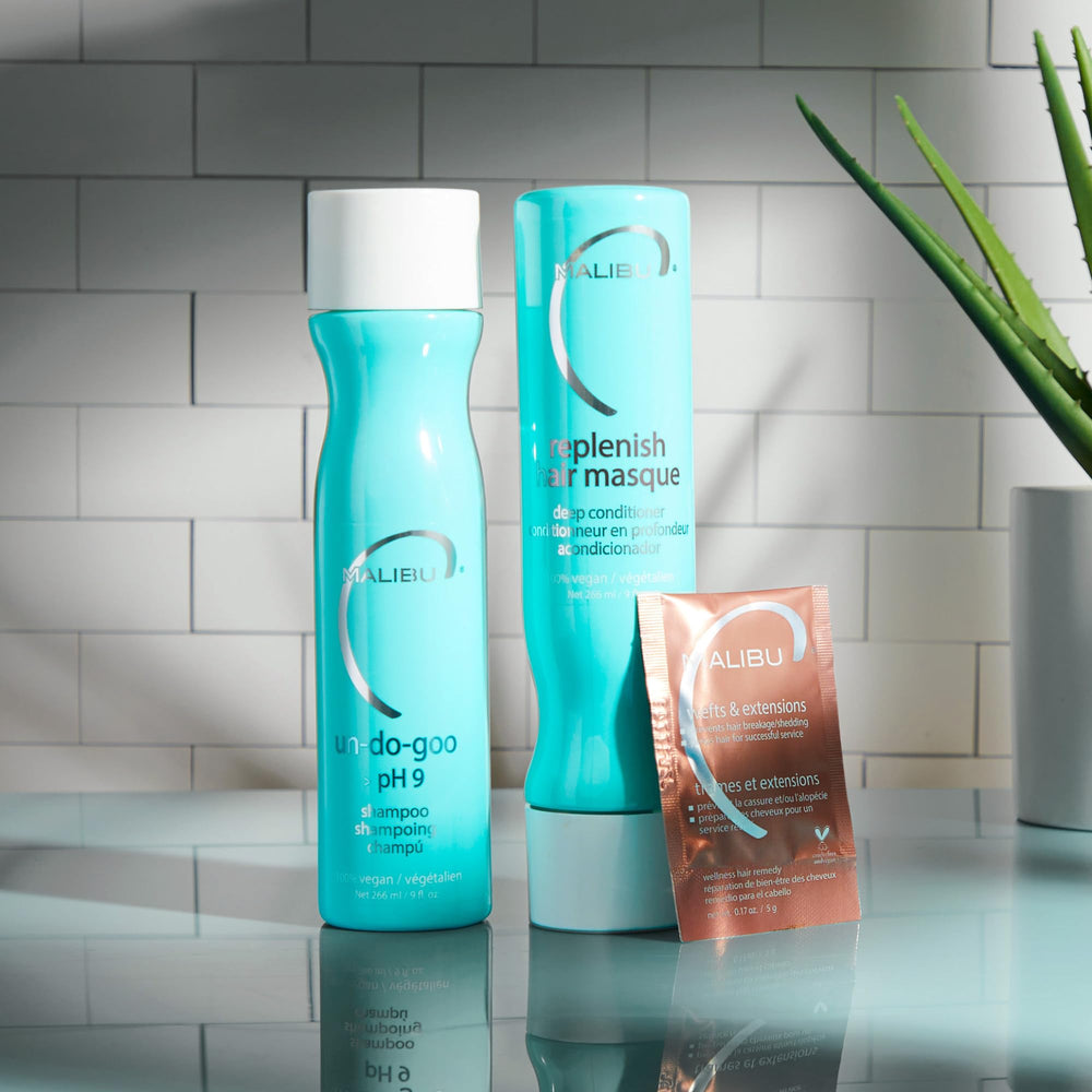 Malibu C Apply masque on damp hair demonstrates a 10-minute conditioning routine