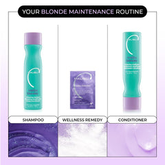 Malibu C Blondes Wellness Remedy being worked through wet hair for even tone.