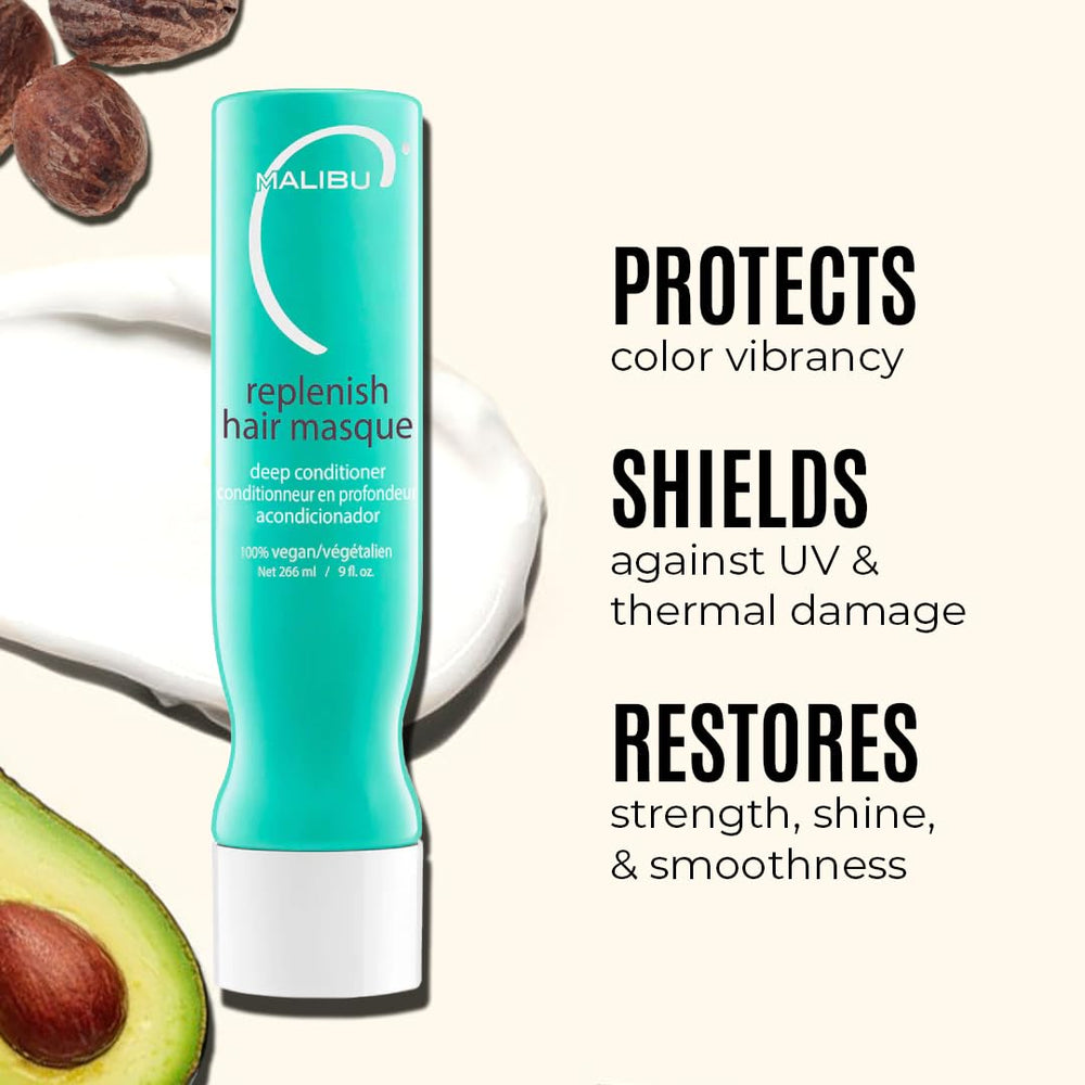 Malibu C bottle packaging highlights vegan, sulfate-free care