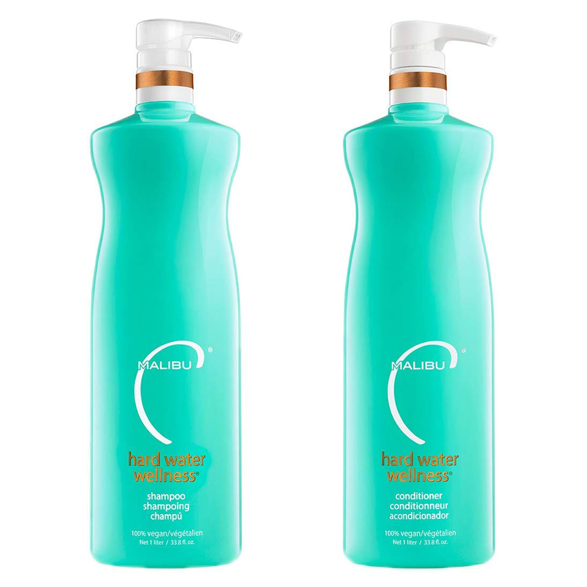 Malibu C Hard Water Shampoo bottle demonstrates hydrating cleanse and mineral protection.