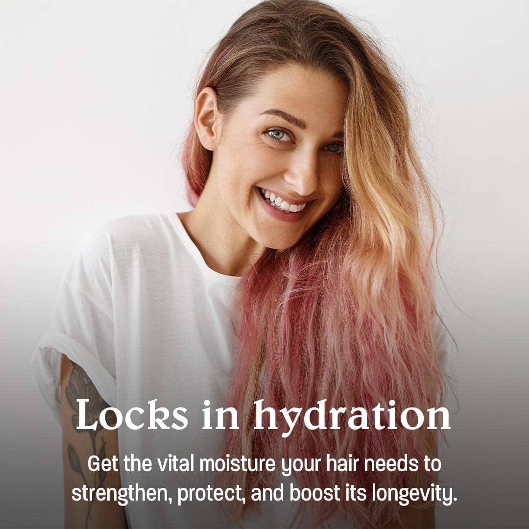 Malibu C Hydrate Color Vibrancy close-up reveals glossy, nourished strands.