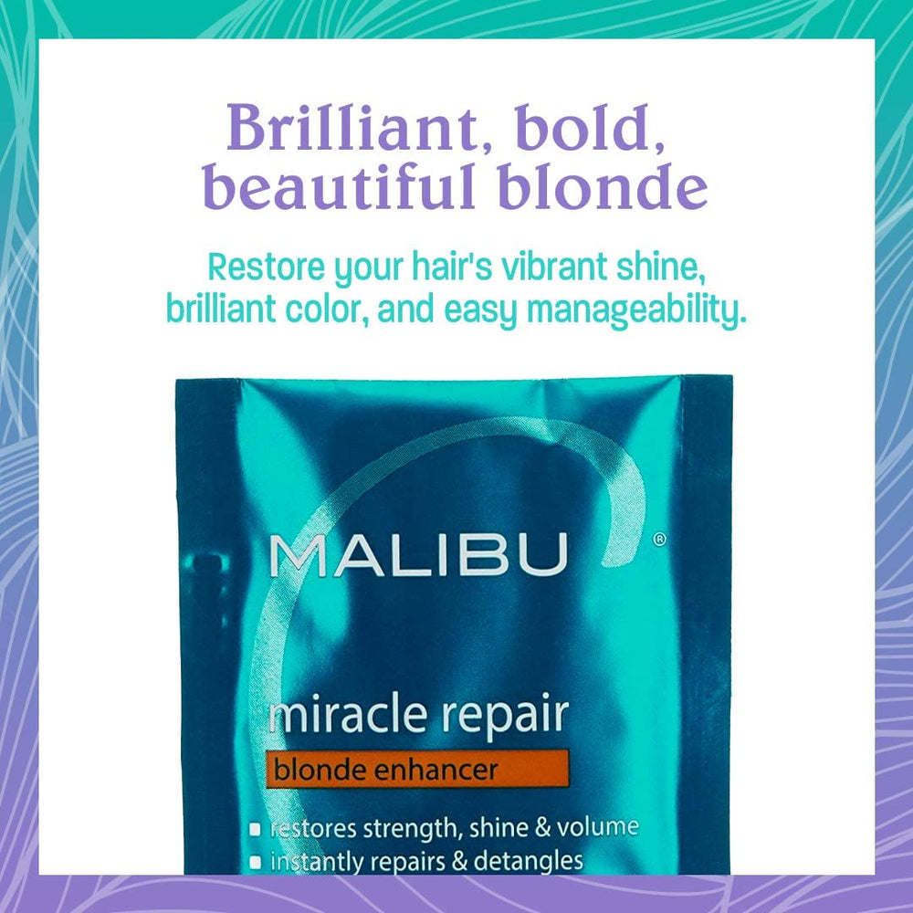 Olive and macadamia oils panel on packet nourish color-treated blonde hair.