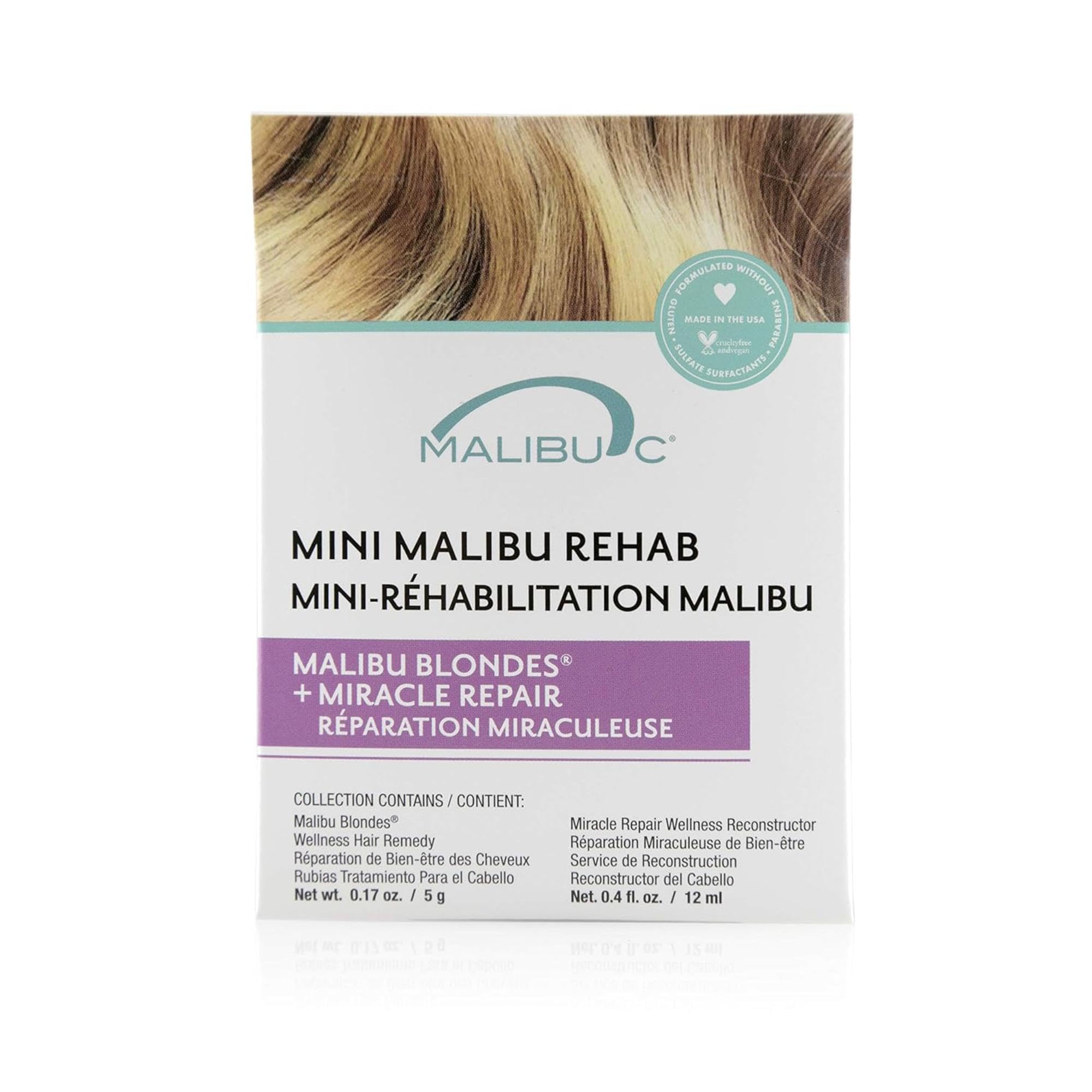 Malibu C purple toner remedy crystals ready for application on blond hair.