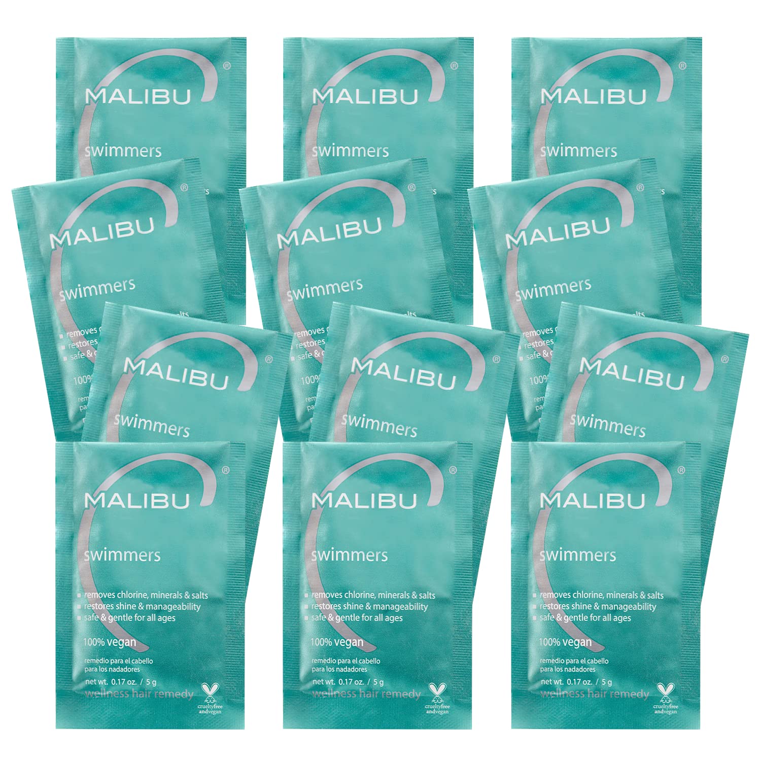 Malibu C Swimmers Wellness Remedy packets closeup, travel-friendly hydration for post-swim hair