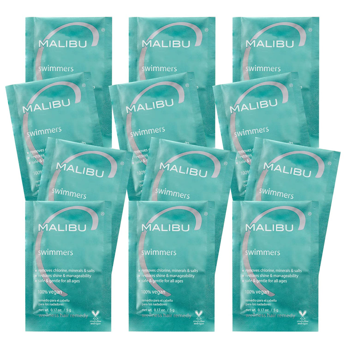 Malibu C Swimmers Wellness Remedy packets closeup, travel-friendly hydration for post-swim hair