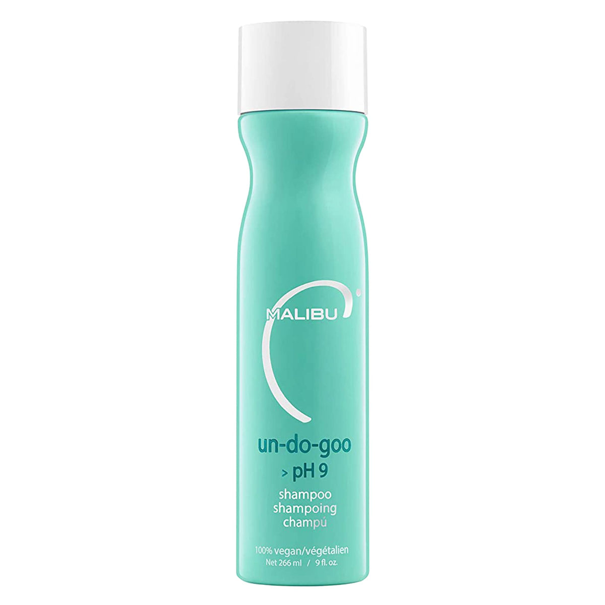 Malibu C Un-Do-Goo bottle pour demonstrates easy resin removal for refreshed hair.