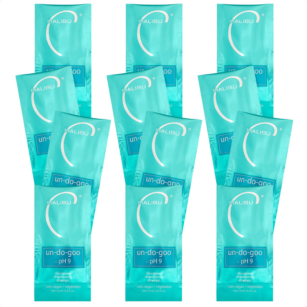 Malibu C Un-Do-Goo shampoo bottle demonstrates resin buildup removal for renewed shine