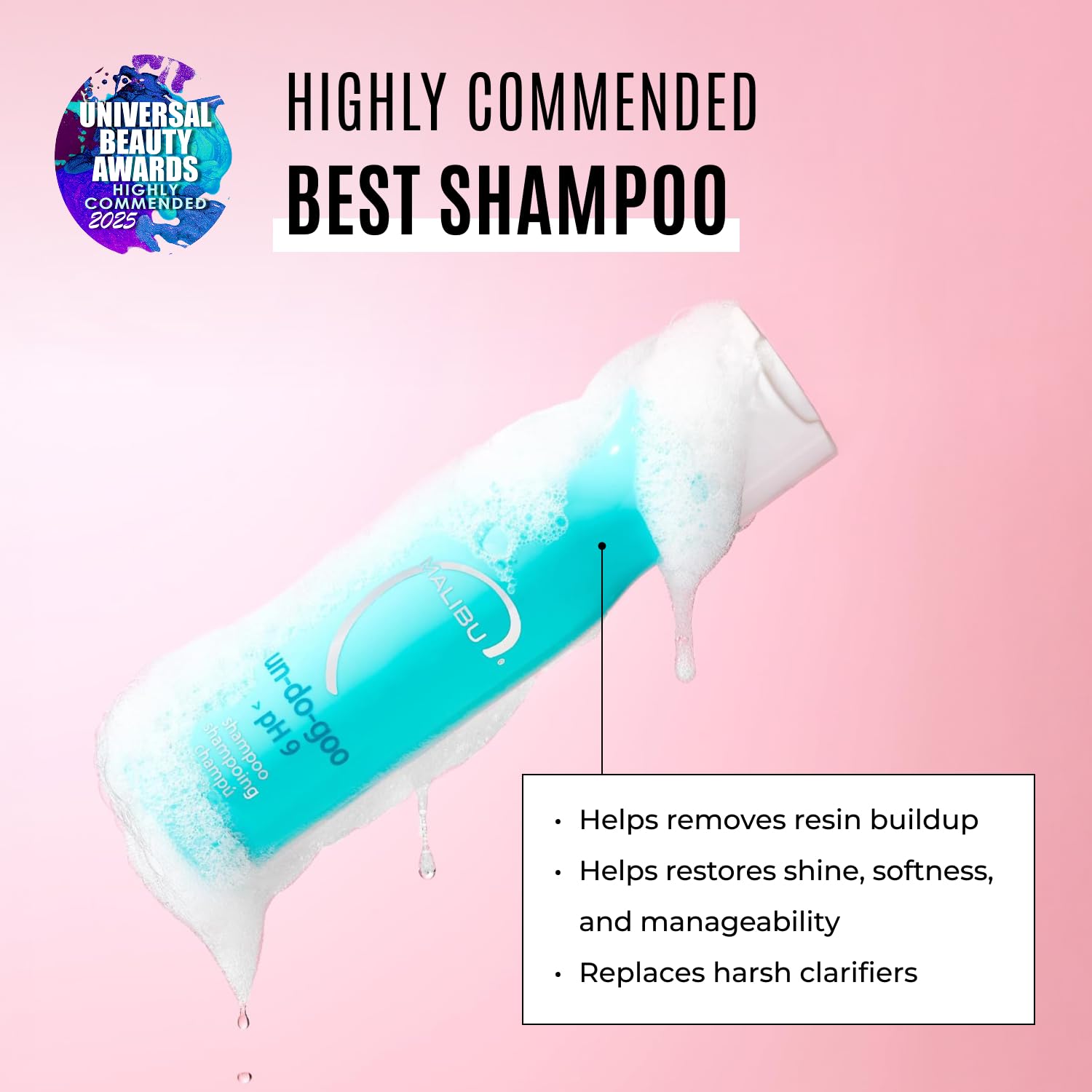 Malibu C Un-Do-Goo shampoo-dispense highlights simple application for buildup removal.