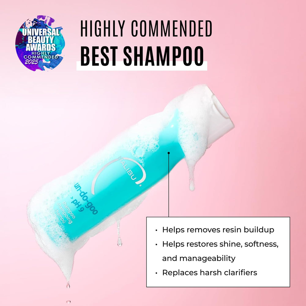 Malibu C Un-Do-Goo shampoo-dispense highlights simple application for buildup removal.