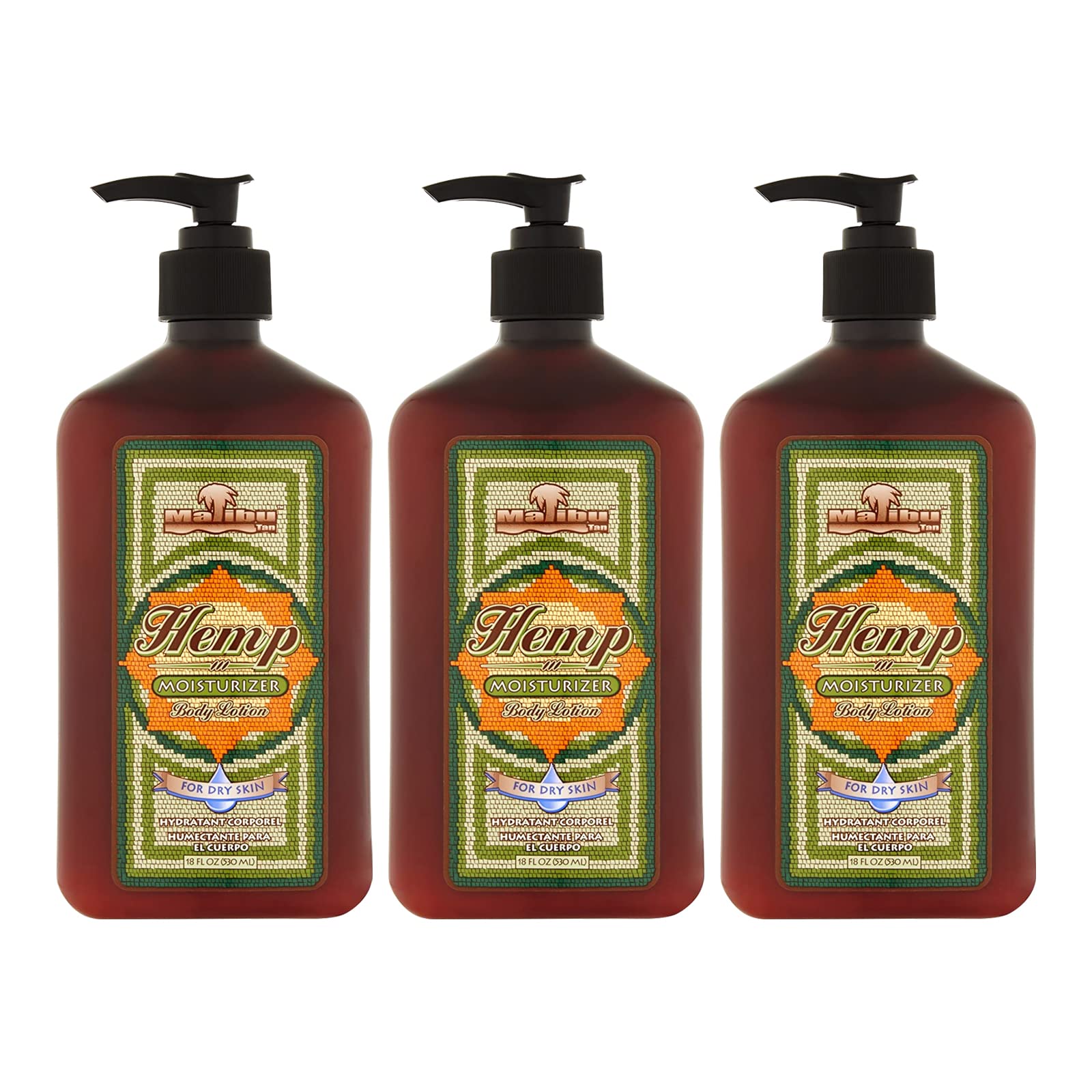 Malibu Tan hemp body lotion 3-pack front label for easy hydration