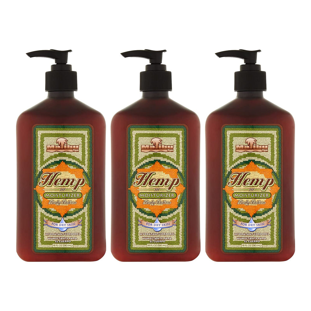 Malibu Tan hemp body lotion 3-pack front label for easy hydration