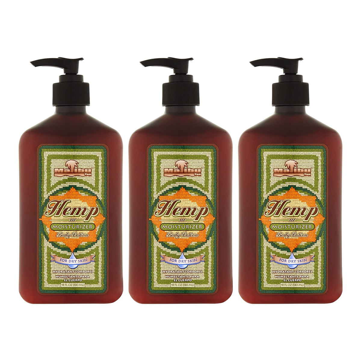 Malibu Tan hemp body lotion 3-pack front label for easy hydration